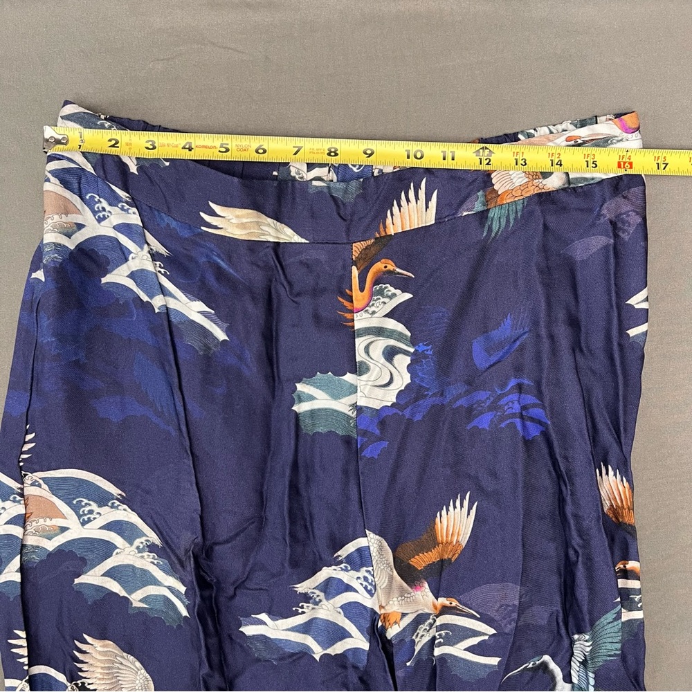 ASOS Two Tone Satin Crane Bird Print Wide Leg Pants Size 12 - Picture 8 of 10